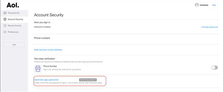 How to generate a password for your AOL app manually